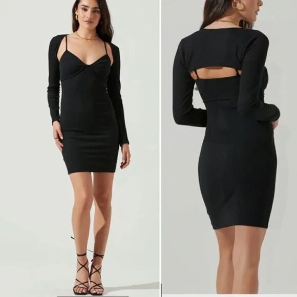 Astr The Label Dress Womens Small Black Bodycon Sleeeveless Shrug Club Y2K 90s - Picture 1 of 15